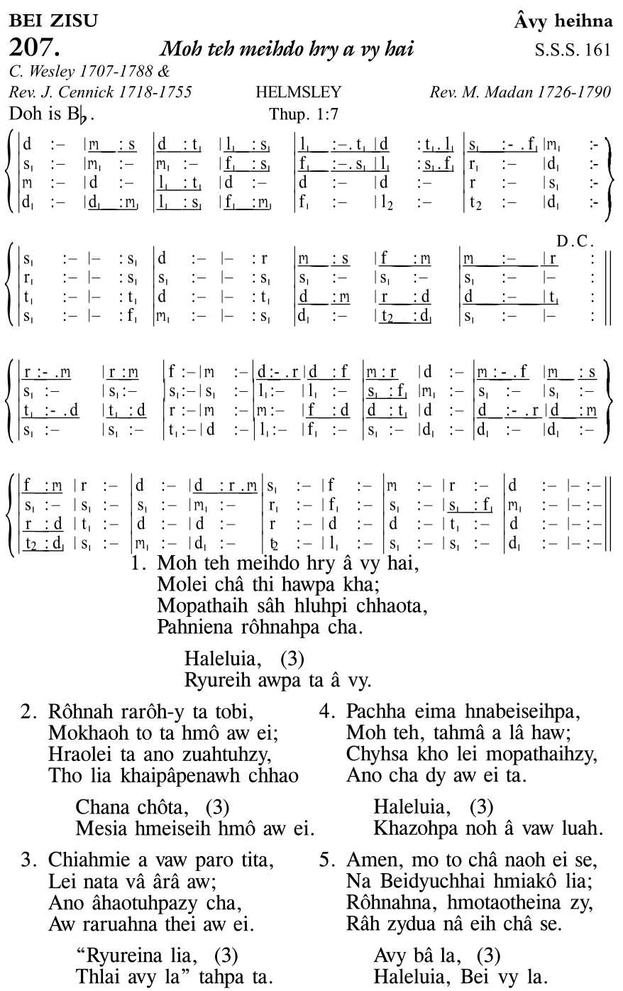 Hymn 207, “Moh teh meihdo hry a vy hai”, Edition 11