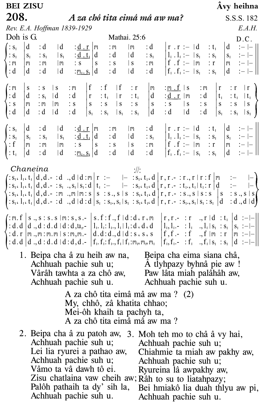 Hymn 208, “A za chô tita eimâ mâ aw ma?”, Edition 11