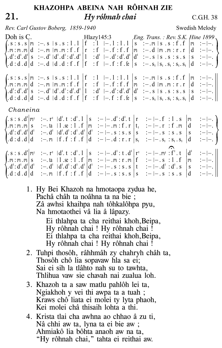 Hymn 21, “Hy rôhnah chai”, Edition 11
