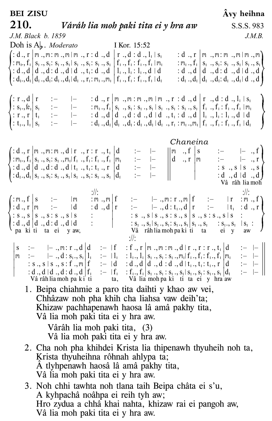 Hymn 210, “Vârâh lia moh paki tita ei y hra aw”, Edition 11