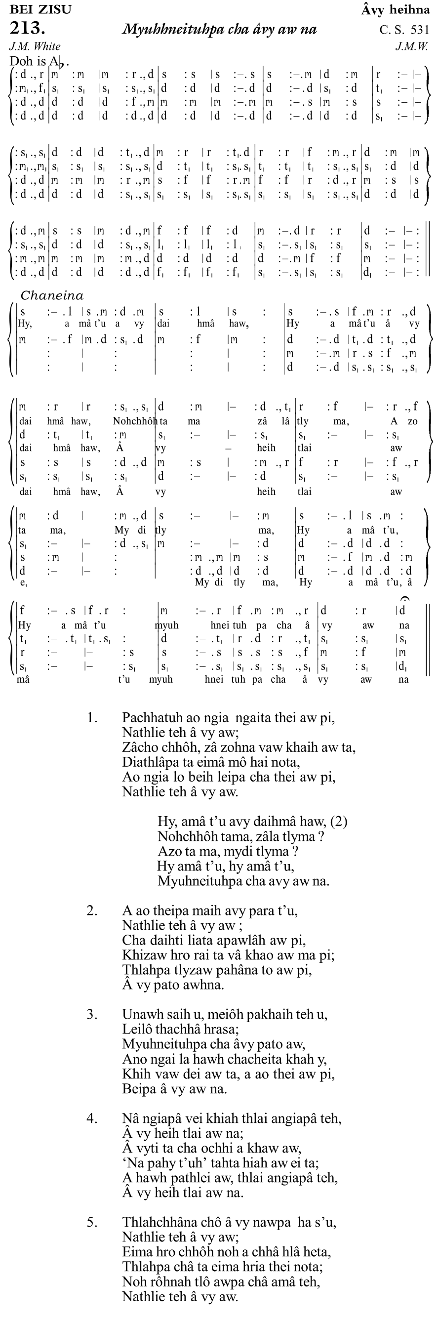 Hymn 213, “Myuhhneituhpa cha âvy aw na”, Edition 11