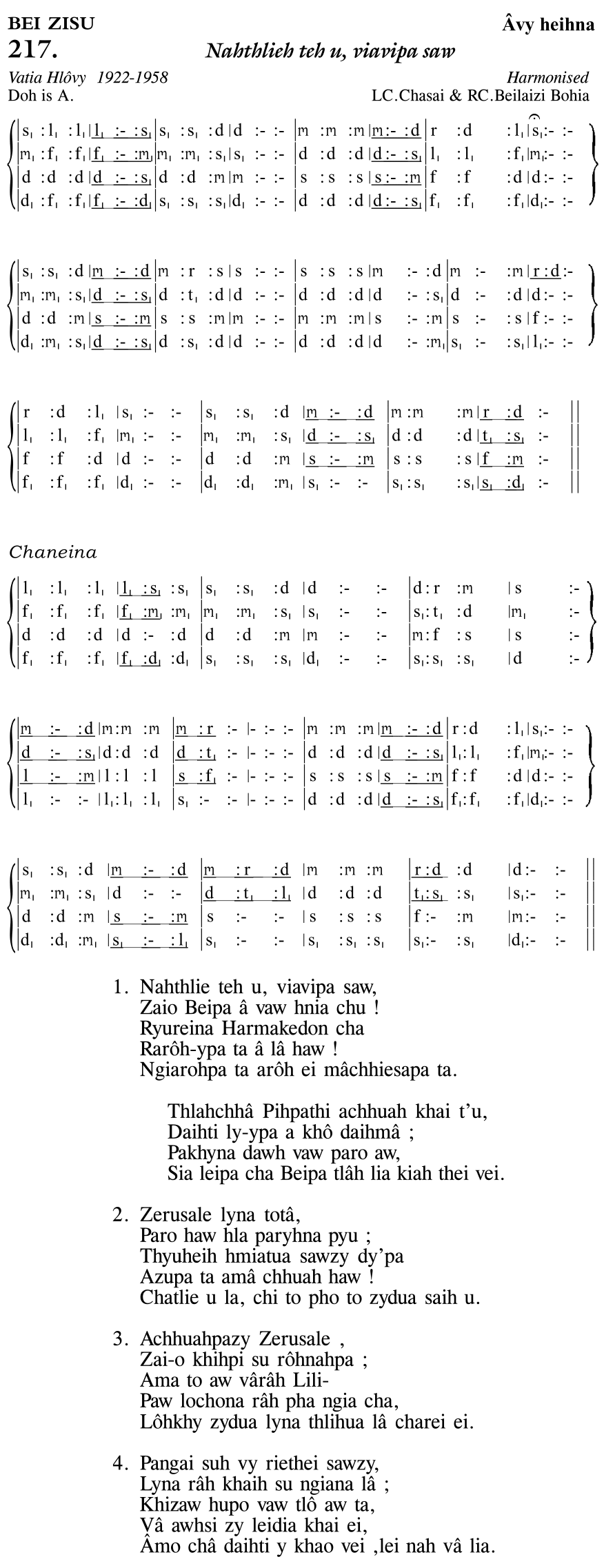 Hymn 217, “Nahthlieh teh u, viavipa saw”, Edition 11