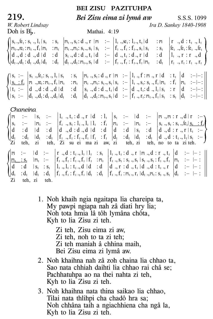 Hymn 219, “Bei Zisu eima zi lymâ aw”, Edition 11
