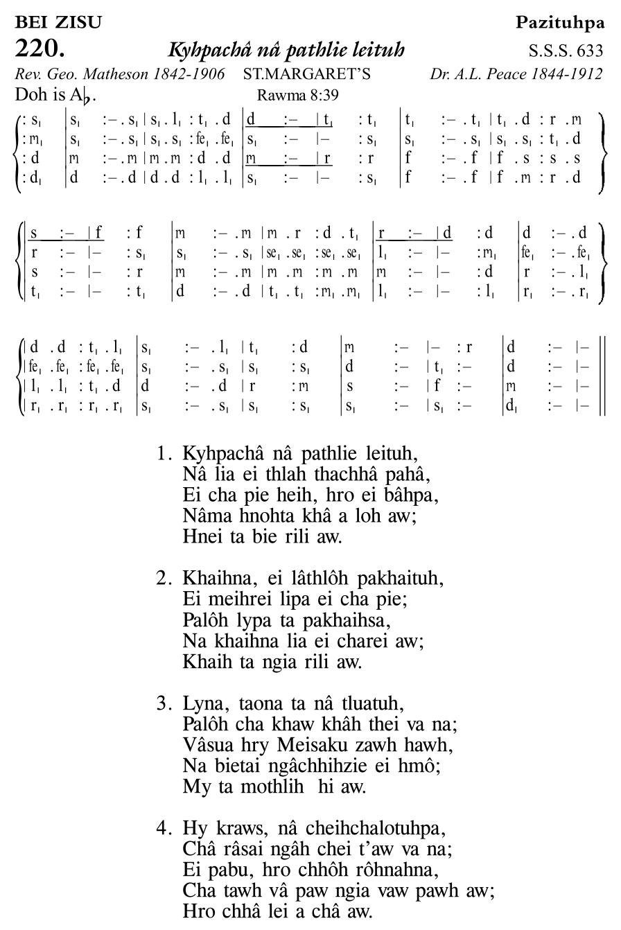 Hymn 220, “Kyhpachâ nâ pathlie leituh”, Edition 11