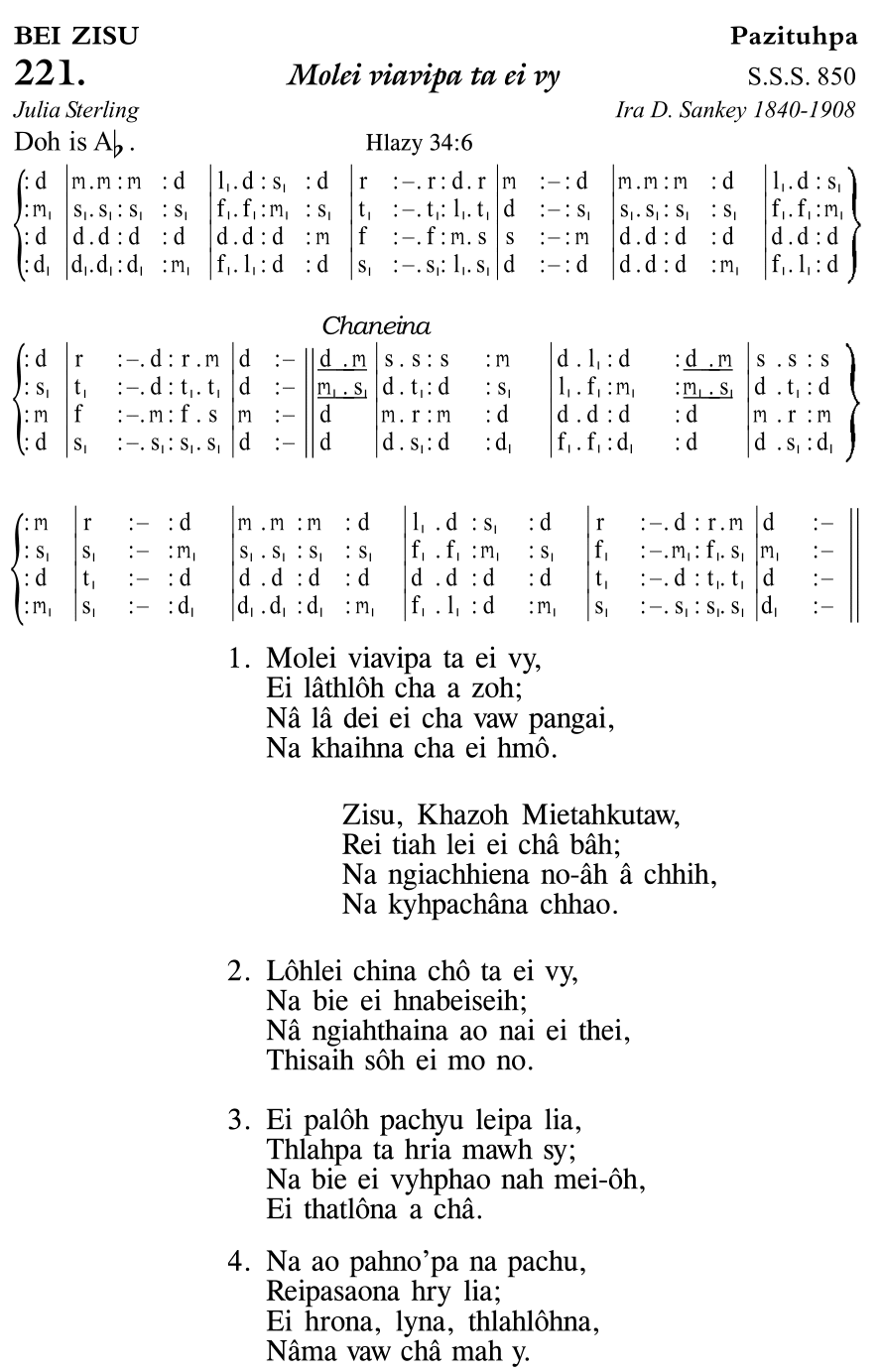 Hymn 221, “Molei viavipa ta ei vy”, Edition 11