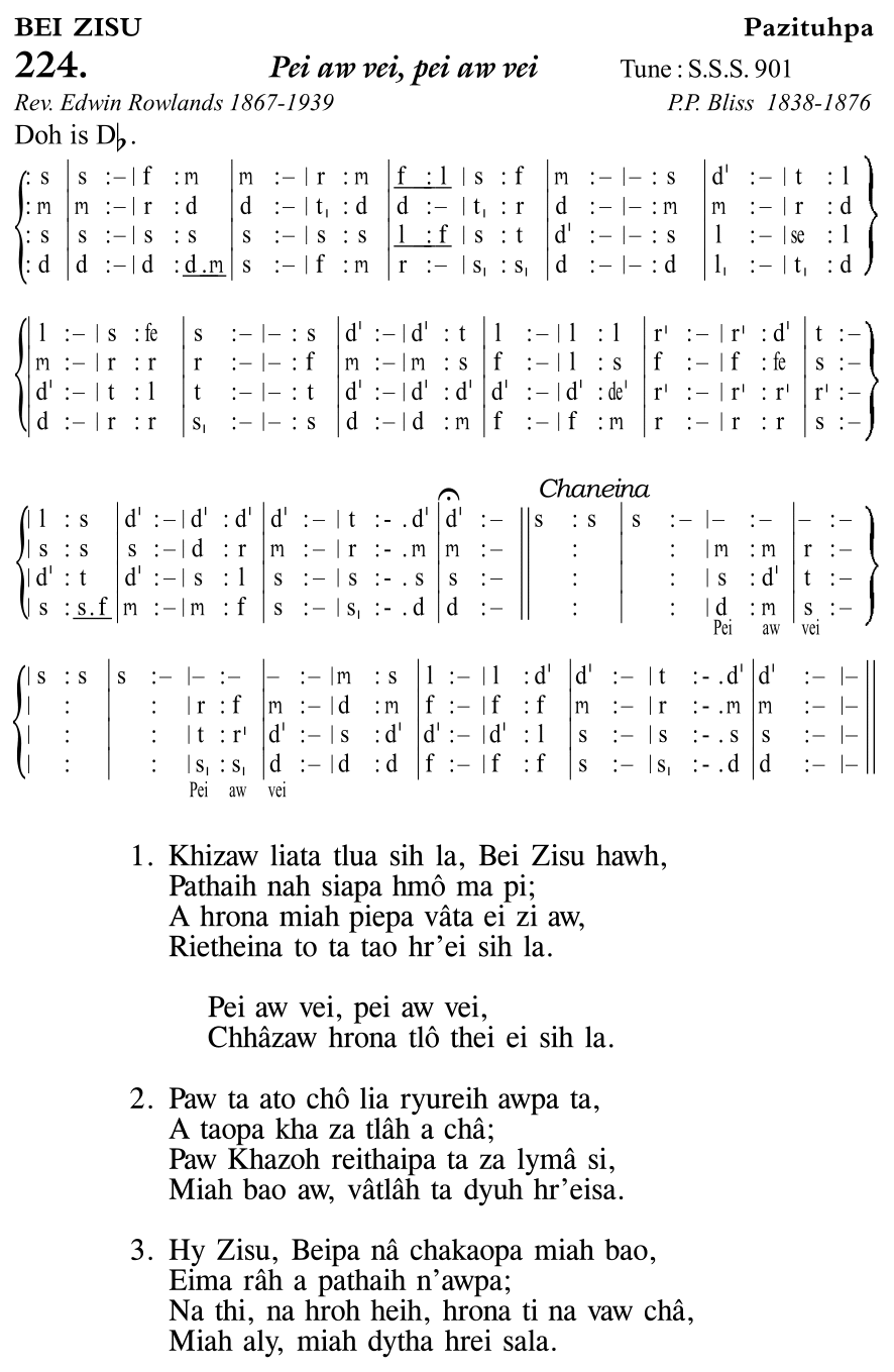Hymn 224, “Pei aw vei, pei aw vei”, Edition 11