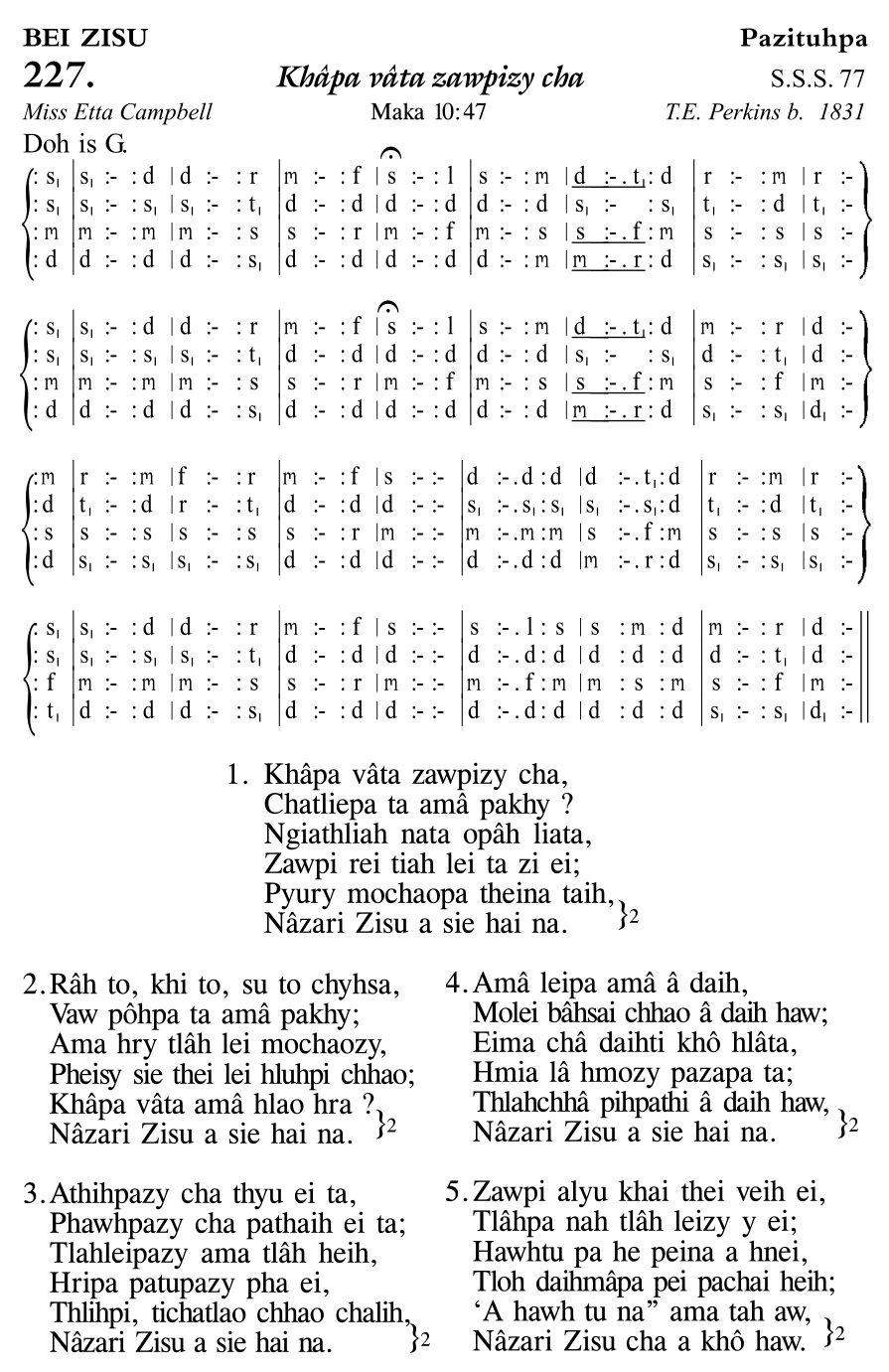 Hymn 227, “Khâpa vâta zawpizy cha”, Edition 11