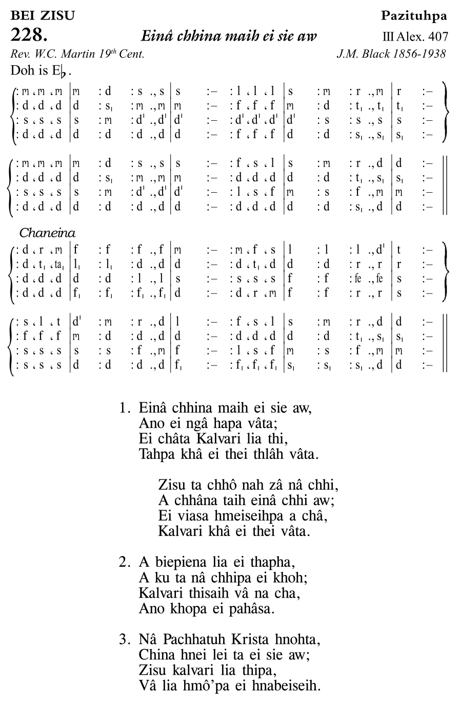Hymn 228, “Einâ chhina maih ei sie aw”, Edition 11