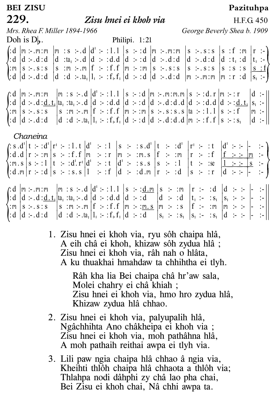 Hymn 229, “Zisu hnei ei khoh via”, Edition 11