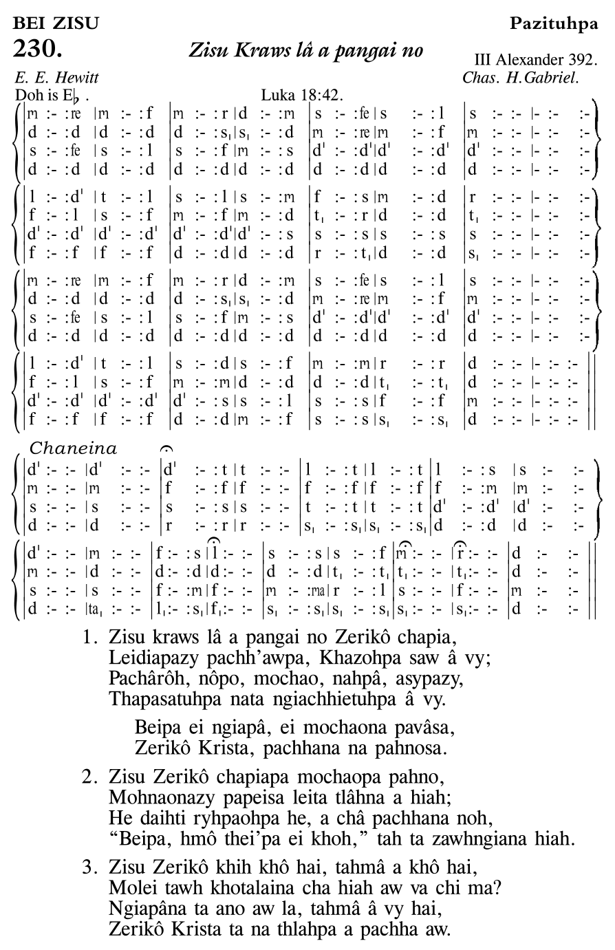 Hymn 230, “Zisu Kraws lâ a pangai no”, Edition 11
