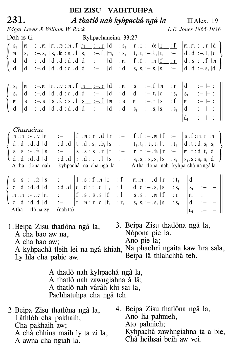 Hymn 231, “A thatlô nah kyhpachâ ngâ la”, Edition 11