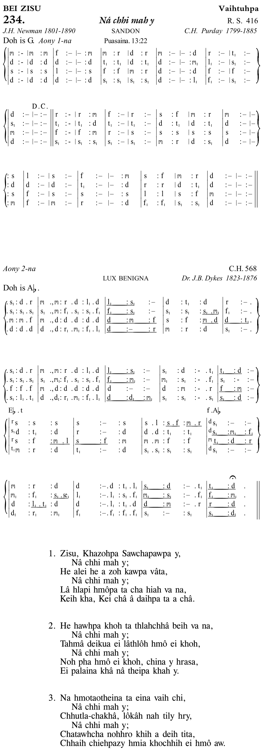 Hymn 234, “Nâ chhi mah y”, Edition 11