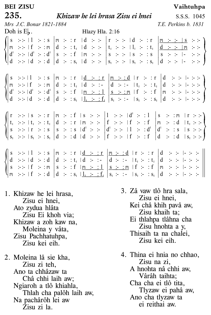 Hymn 235, “Khizaw he lei hrasa Zisu ei hnei”, Edition 11