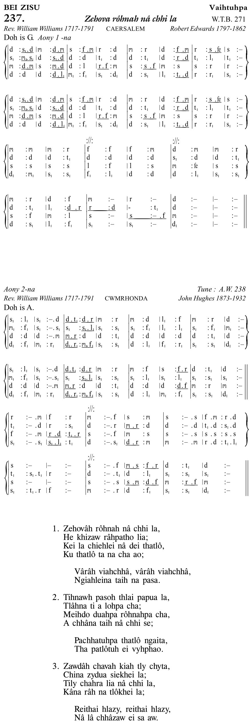 Hymn 237, “Zehova rôhnah nâ chhi la”, Edition 11