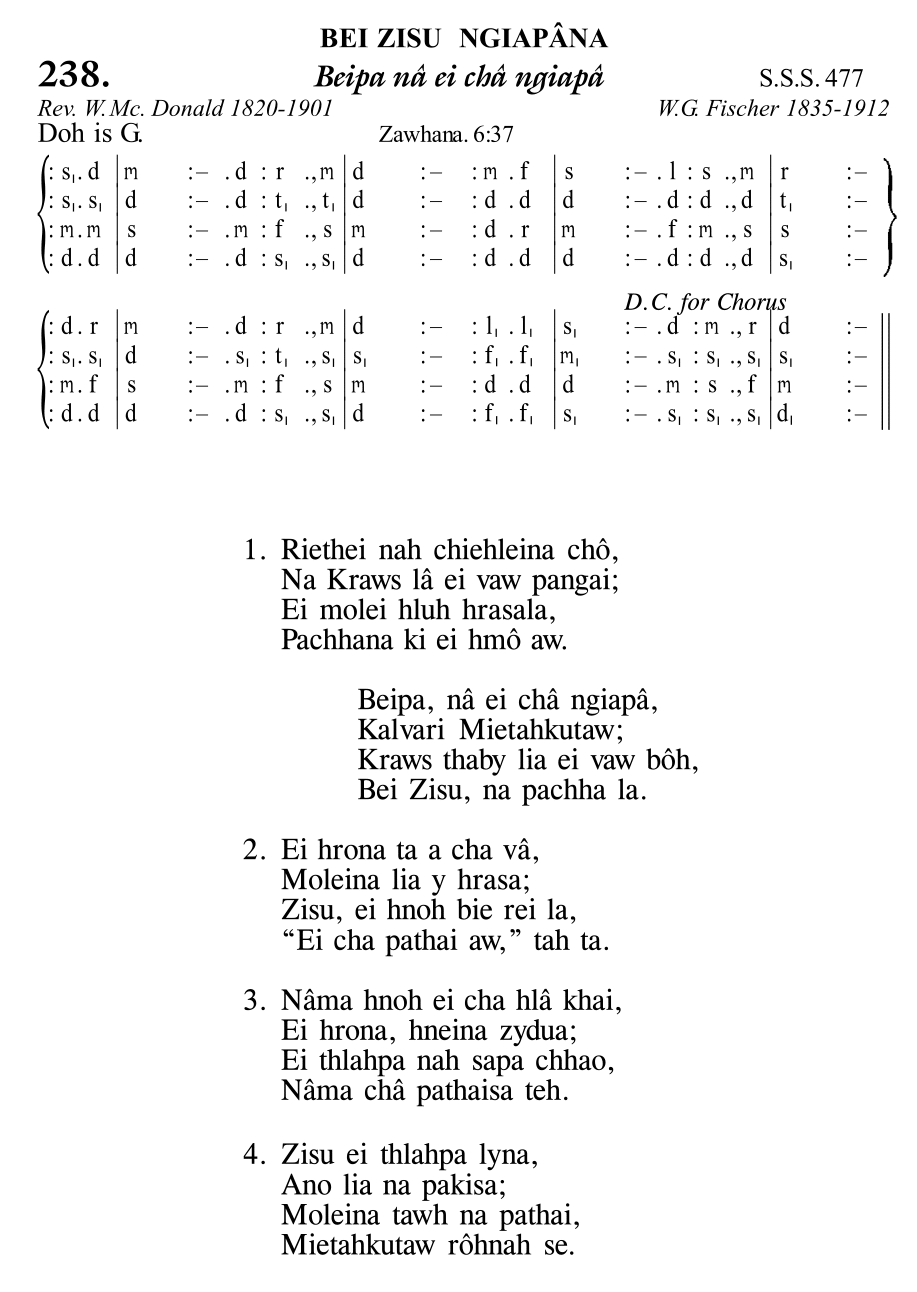 Hymn 238, “Beipa nâ ei châ ngiapâ”, Edition 11