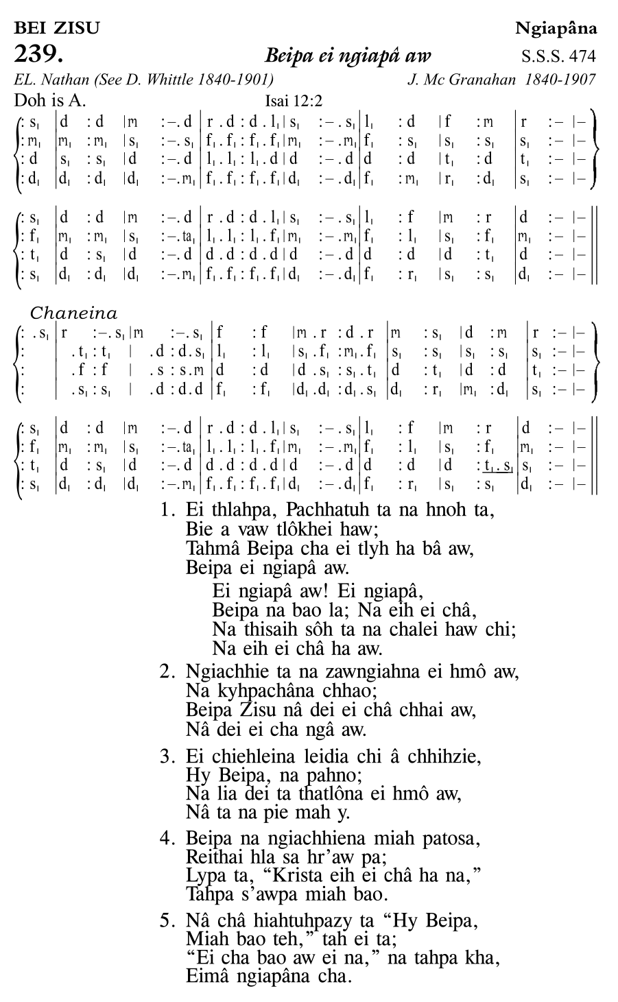 Hymn 239, “Beipa ei ngiapâ aw”, Edition 11