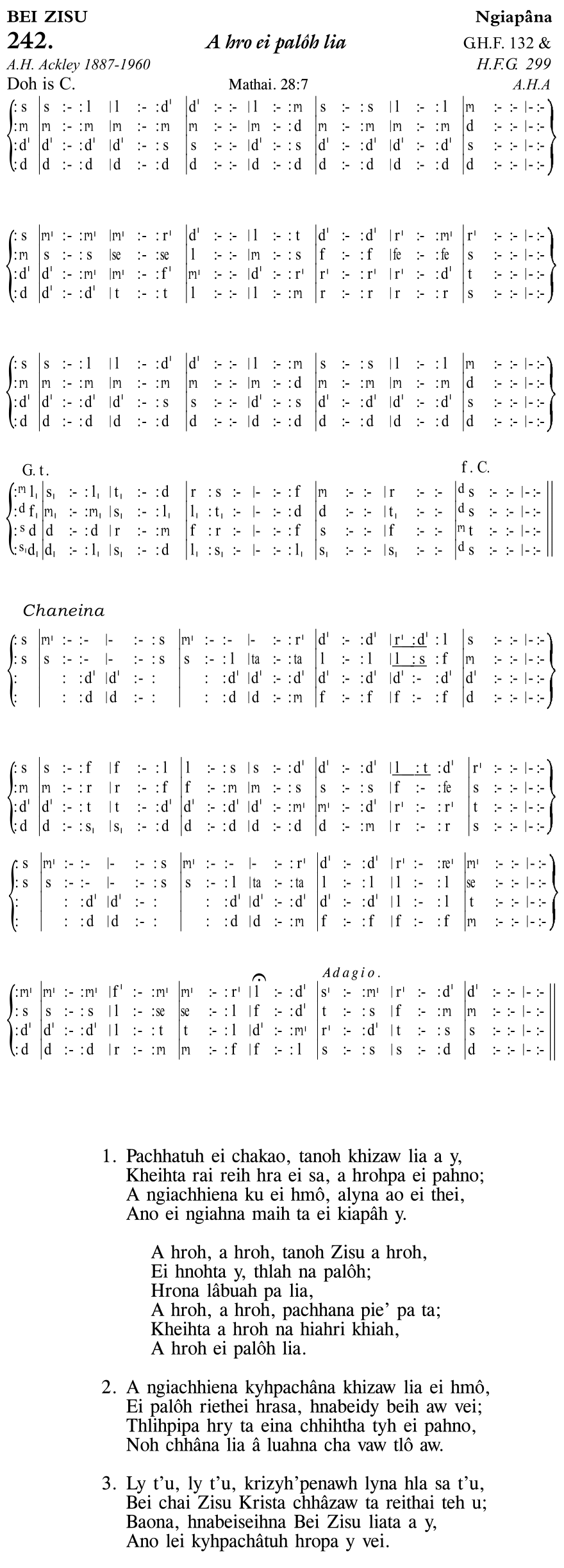 Hymn 242, “A hro ei palôh lia”, Edition 11
