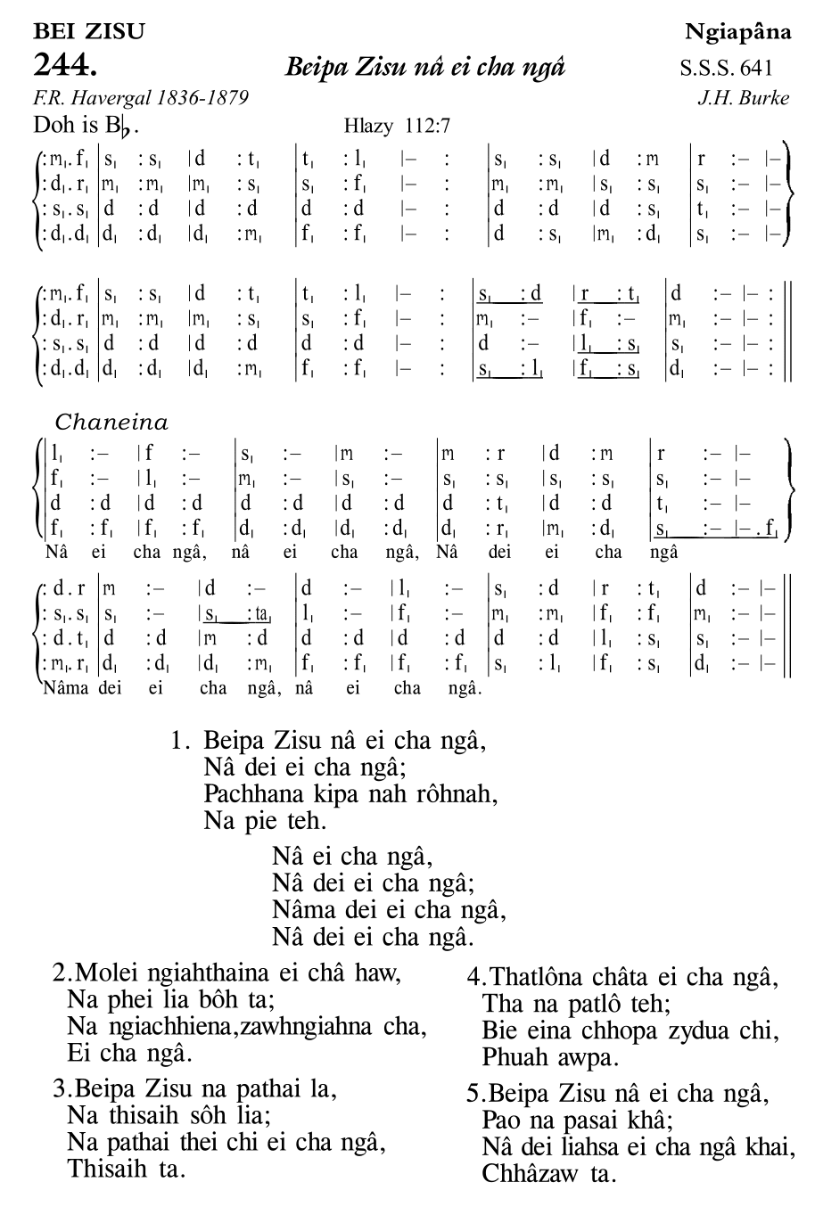 Hymn 244, “Beipa Zisu nâ ei cha ngâ”, Edition 11