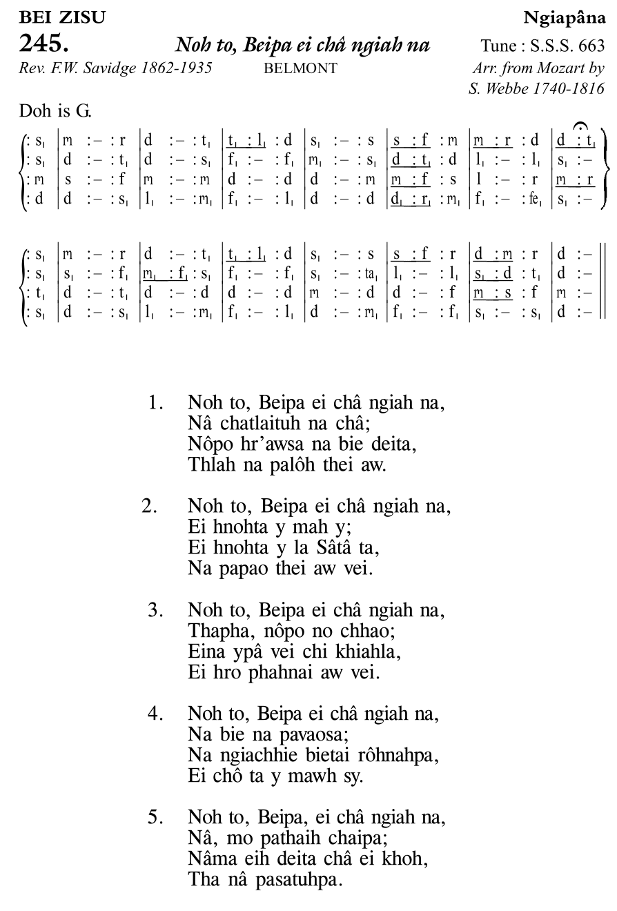 Hymn 245, “Noh to, Beipa ei châ ngiah na”, Edition 11
