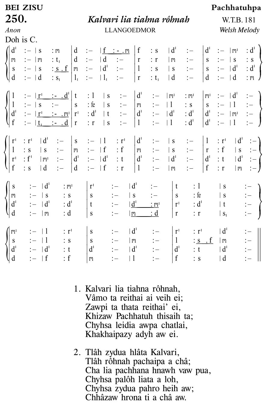 Hymn 250, “Kalvari lia tiahna rôhnah”, Edition 11
