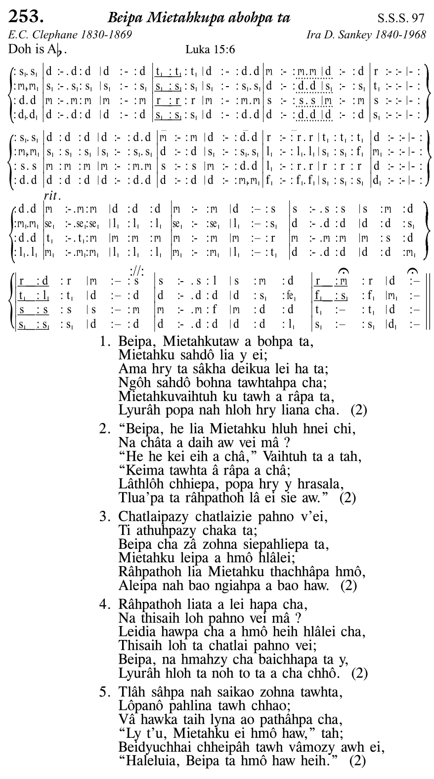 Hymn 253, “Beipa Mietahkupa abohpa ta”, Edition 11