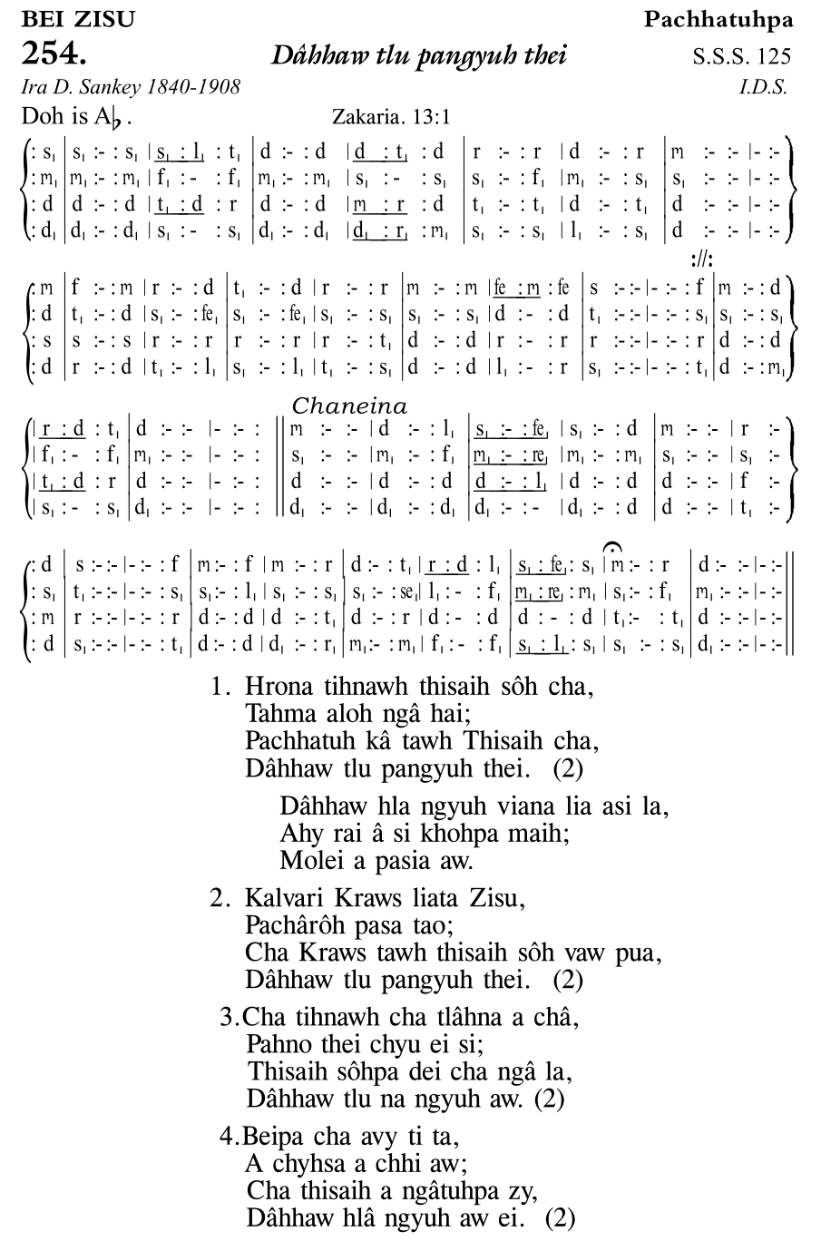 Hymn 254, “Dâhhaw tlu pangyuh thei”, Edition 11