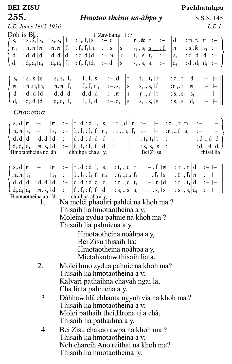 Hymn 255, “Hmotao theina no-âhpa y”, Edition 11
