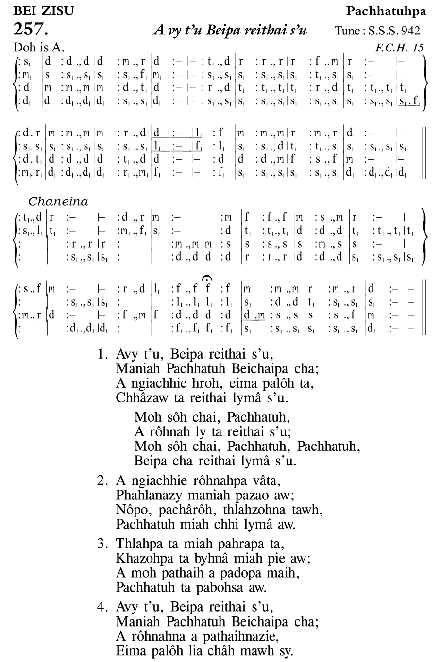 Hymn 257, “A vy t'u Beipa reithai s'u”, Edition 11