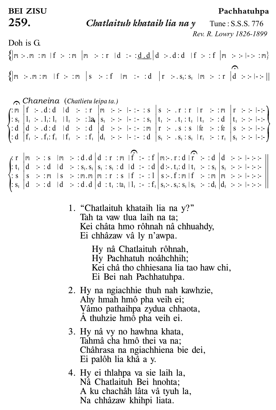Hymn 259, “Chatlaituh khataih lia na y”, Edition 11