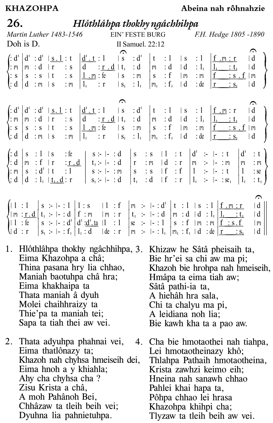 Hymn 26, “Hlôthlâhpa thokhy ngâchhihpa”, Edition 11