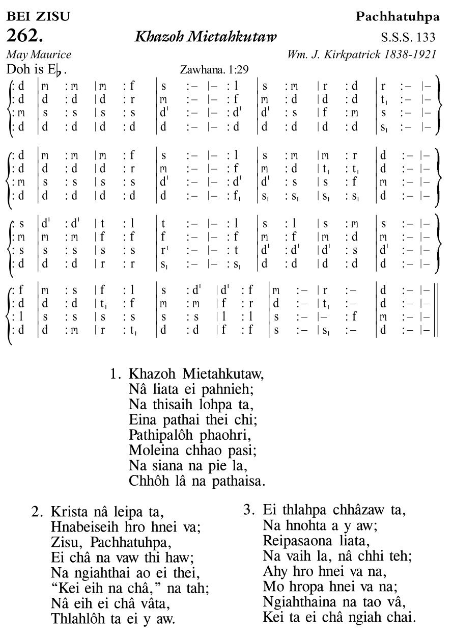 Hymn 262, “Khazoh Mietahkutaw”, Edition 11
