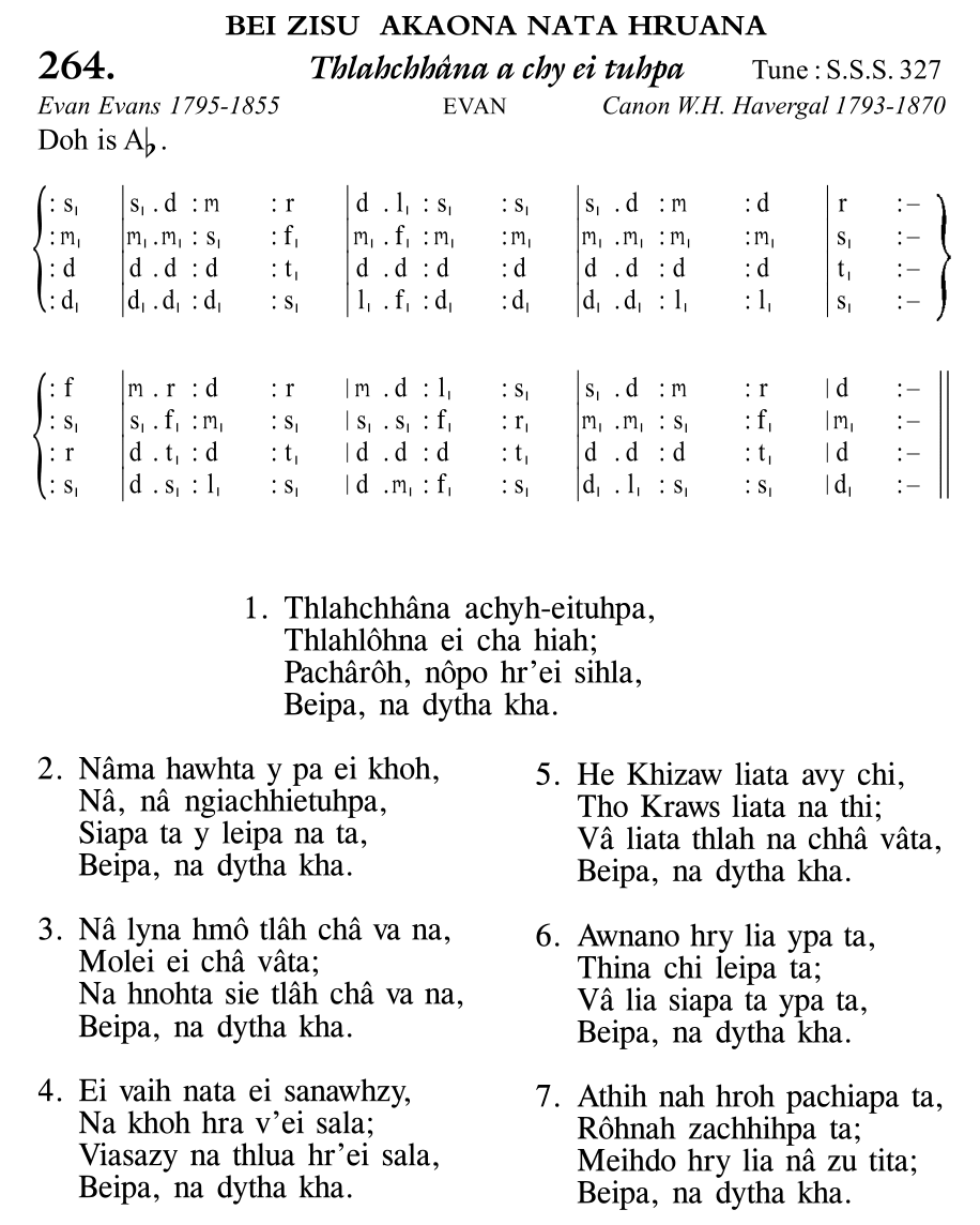 Hymn 264, “Thlahchhâna a chy ei tuhpa”, Edition 11