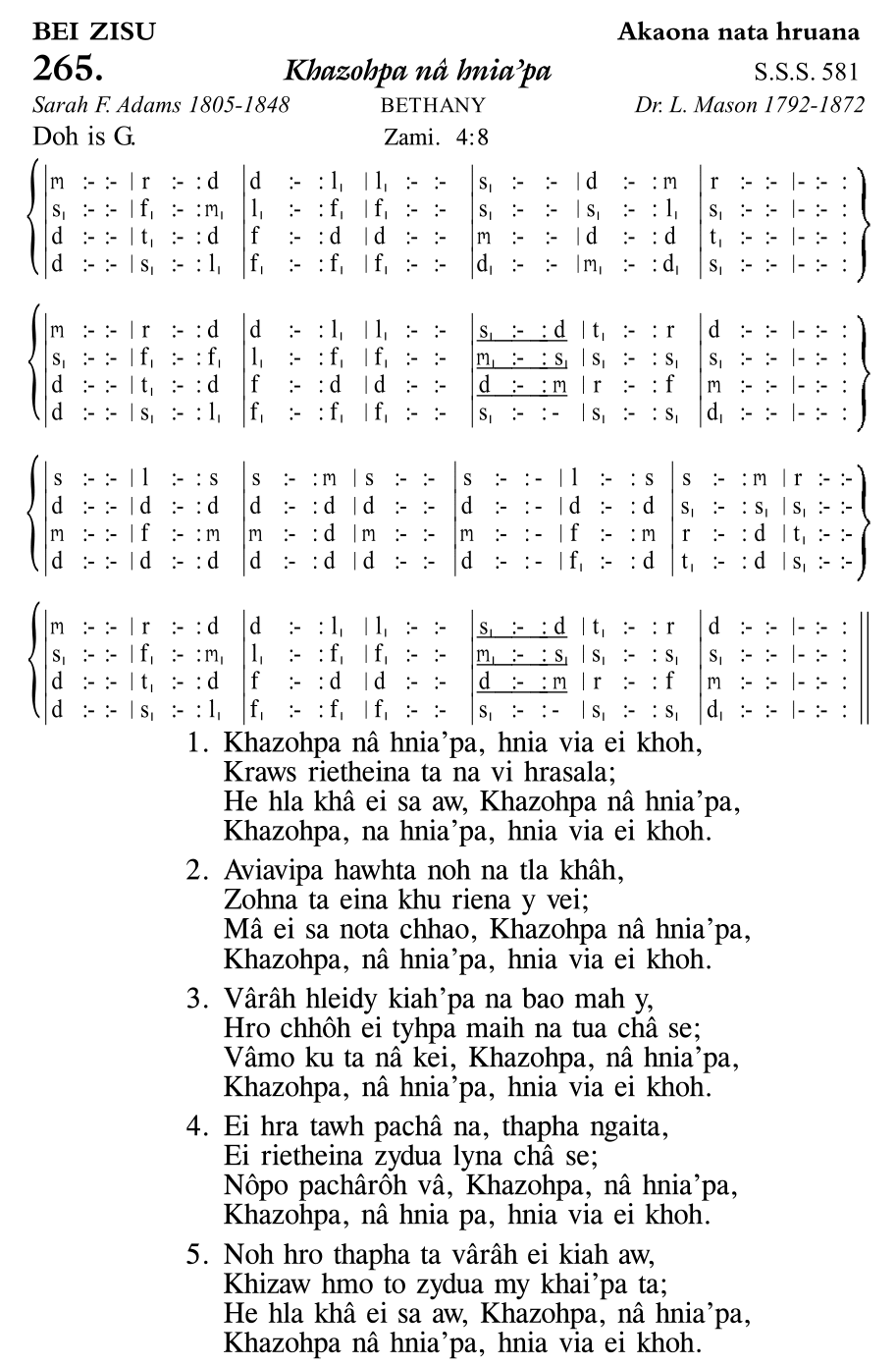 Hymn 265, “Khazohpa nâ hnia'pa”, Edition 11
