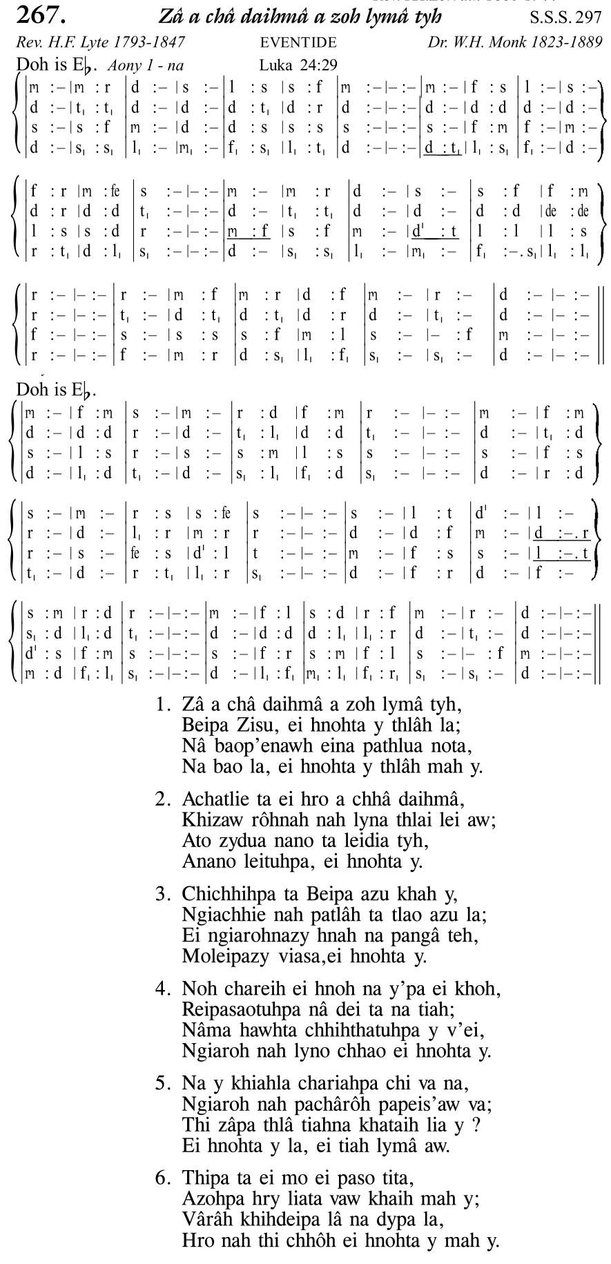 Hymn 267, “Zâ a châ daihmâ a zoh lymâ tyh”, Edition 11