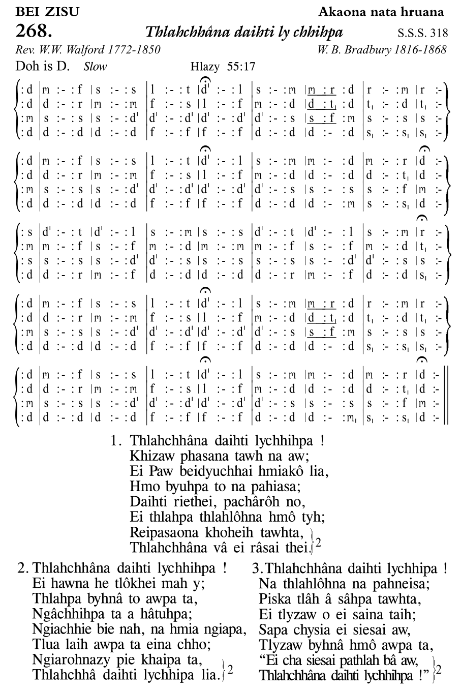 Hymn 268, “Thlahchhâna daihti ly chhihpa”, Edition 11