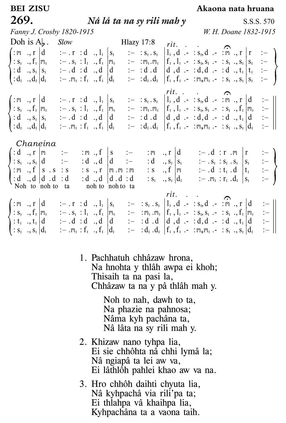 Hymn 269, “Nâ lâ ta na sy rili mah y”, Edition 11