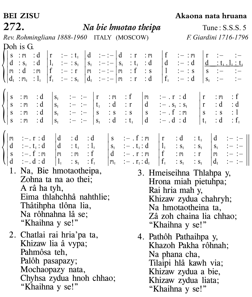 Hymn 272, “Na bie hmotao theipa”, Edition 11