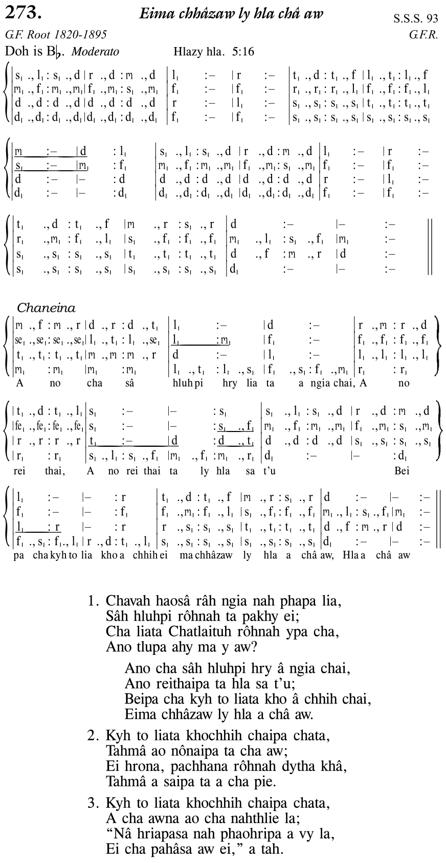 Hymn 273, “Eima chhâzaw ly hla châ aw”, Edition 11