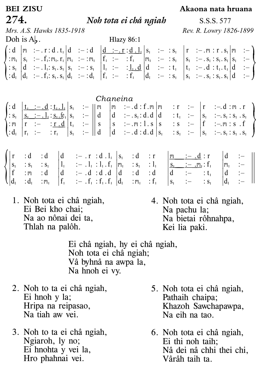 Hymn 274, “Noh tota ei châ ngiah”, Edition 11