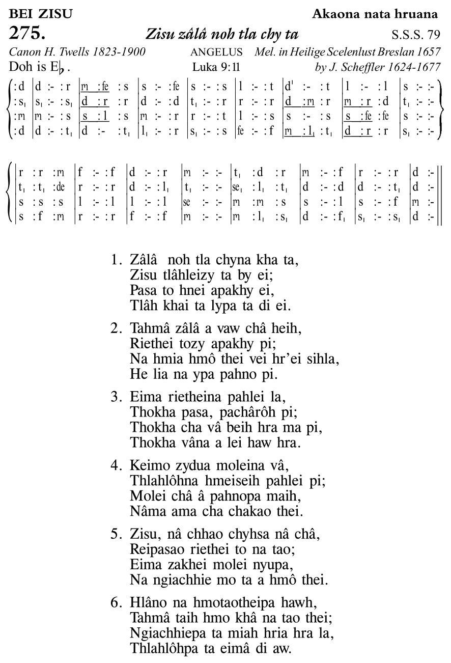 Hymn 275, “Zisu zâlâ noh tla chy ta”, Edition 11