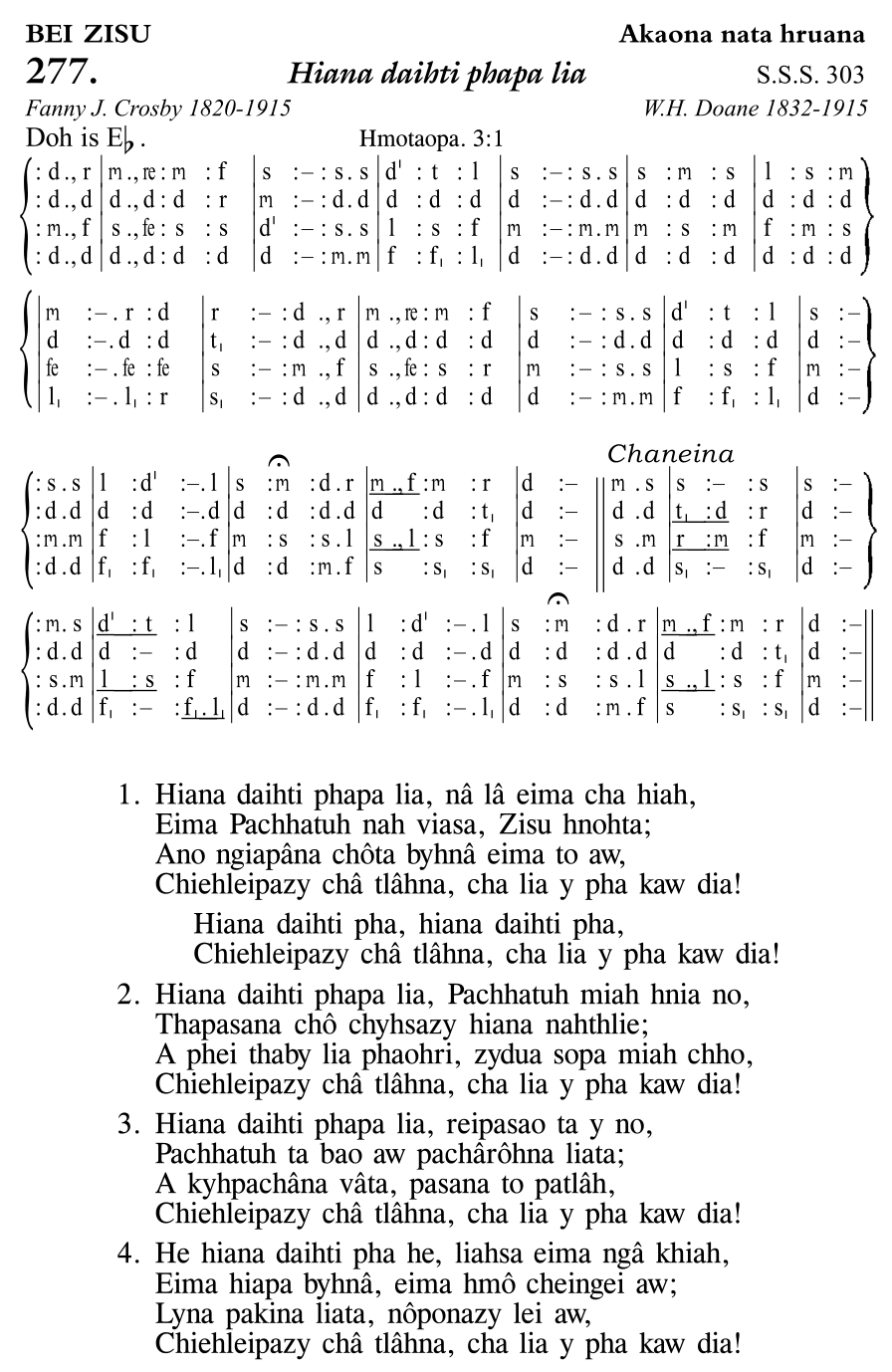 Hymn 277, “Hiana daihti phapa lia”, Edition 11
