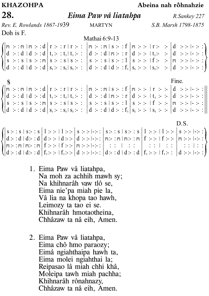 Hymn 28, “Eima Paw vâ liatahpa”, Edition 11