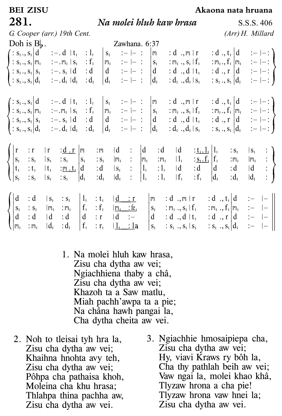 Hymn 281, “Na molei hluh kaw hrasa”, Edition 11