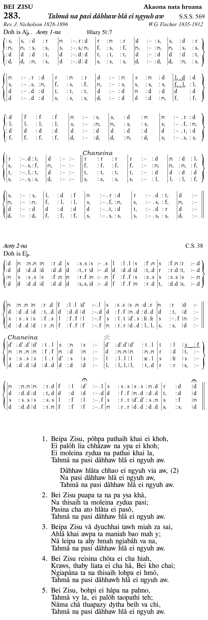 Hymn 283, “Tahmâ na pasi dâhhaw hlâ ei ngyuh aw”, Edition 11