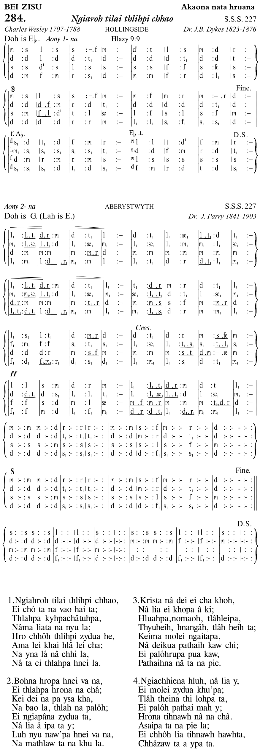 Hymn 284, “Ngiaroh tilai thlihpi chhao”, Edition 11