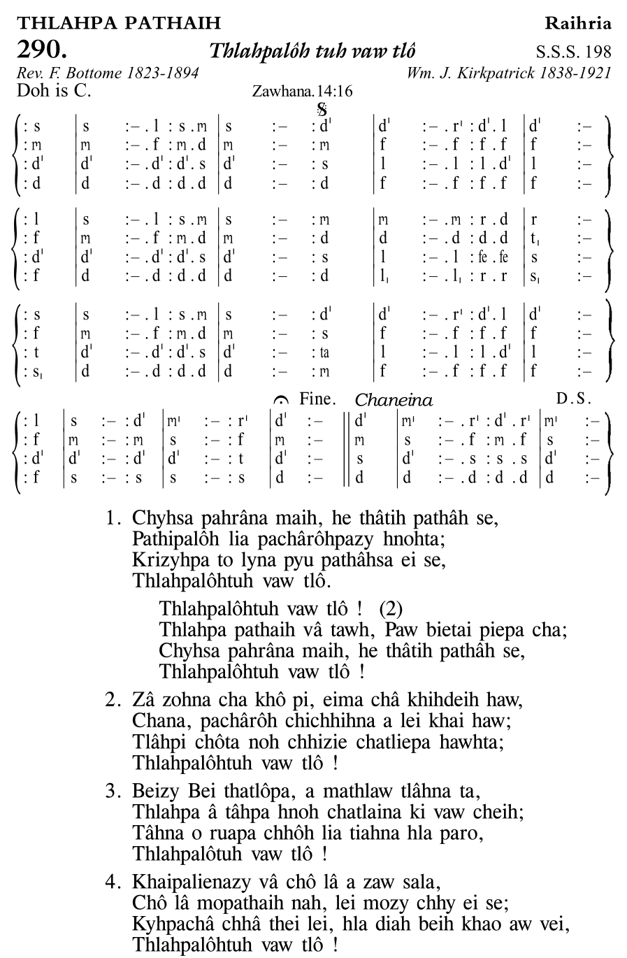 Hymn 290, “Thlahpalôh tuh vaw tlô”, Edition 11