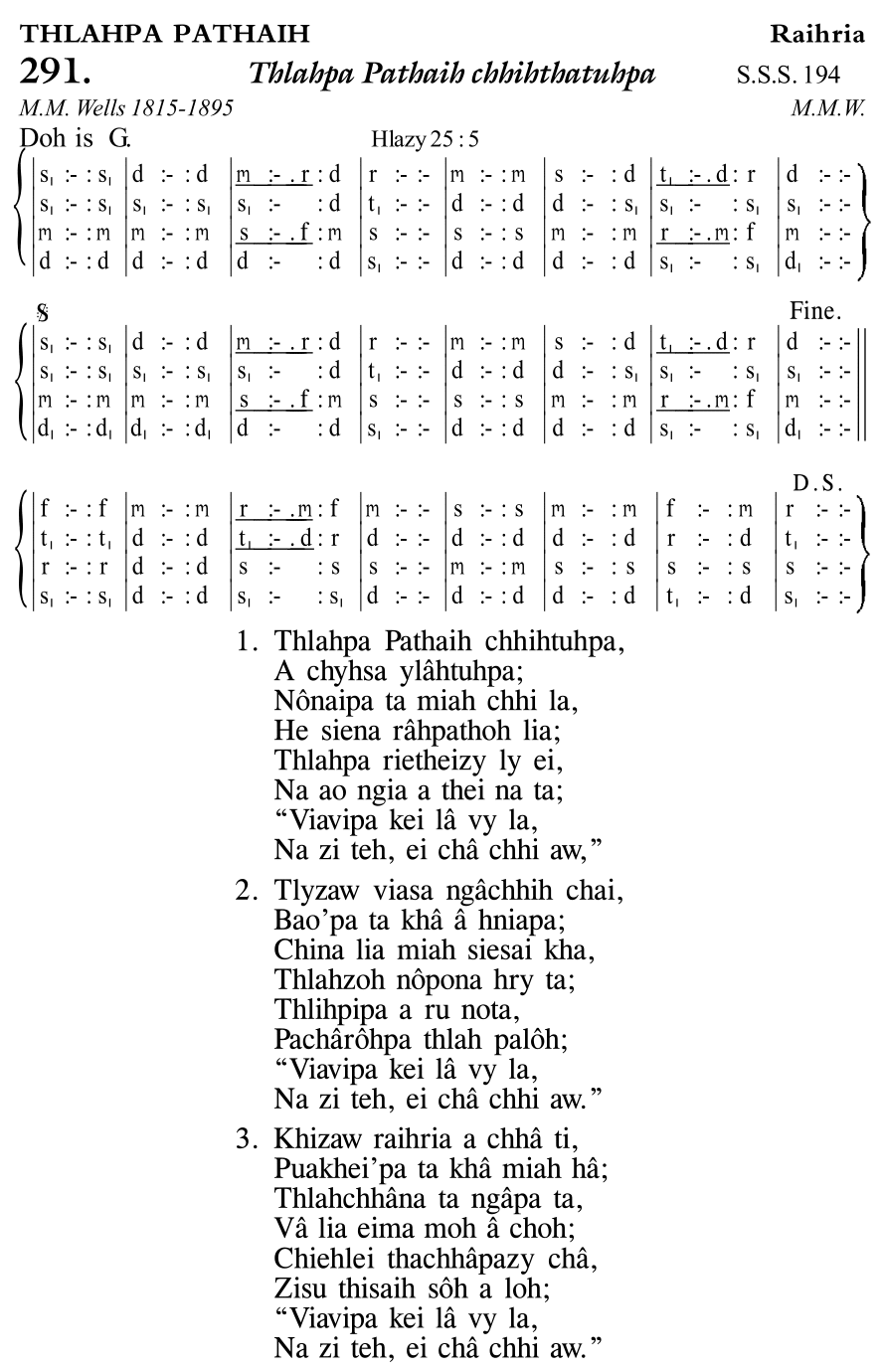Hymn 291, “Thlahpa Pathaih chhihthatuhpa”, Edition 11