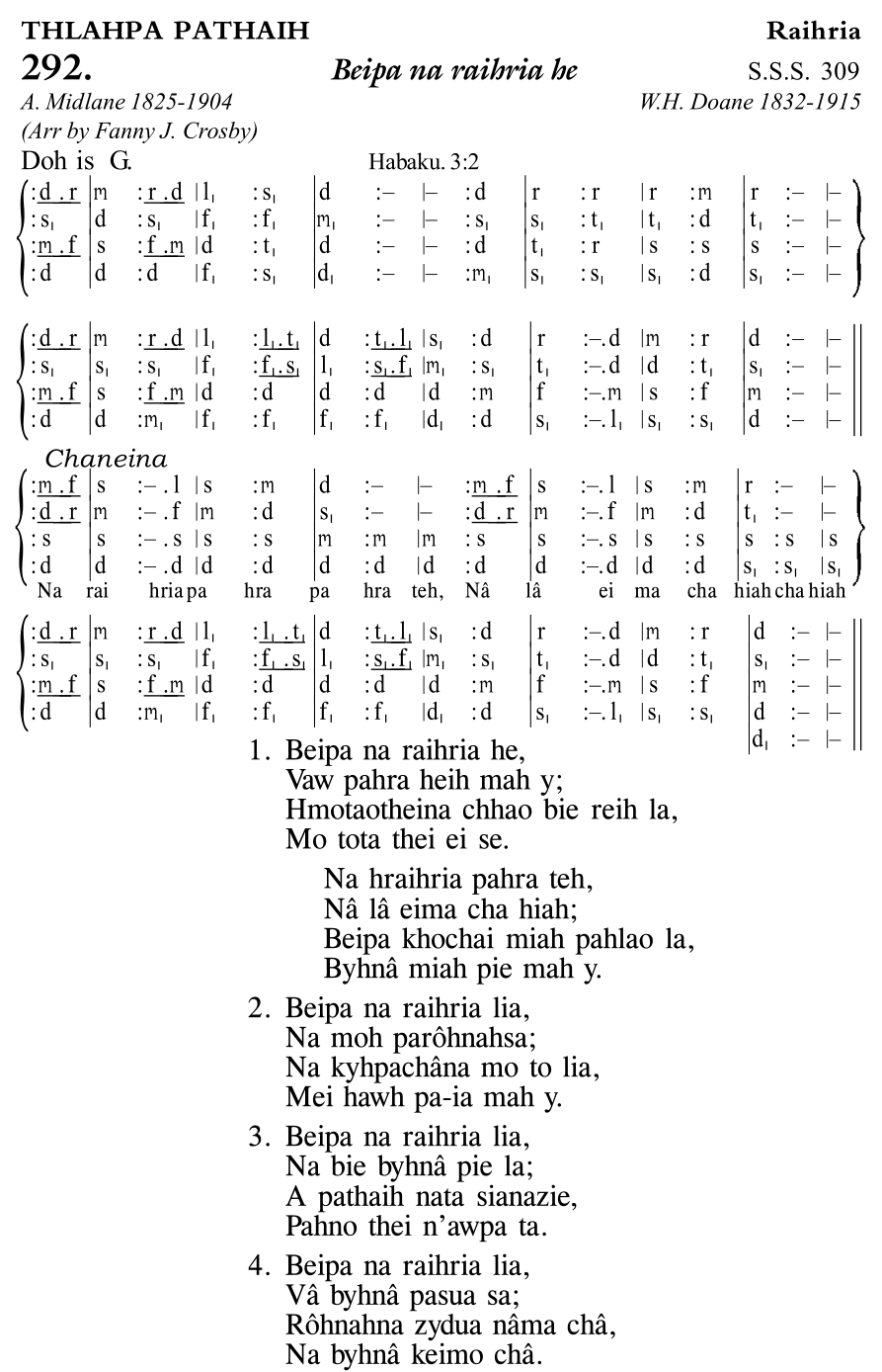 Hymn 292, “Beipa na raihria he”, Edition 11