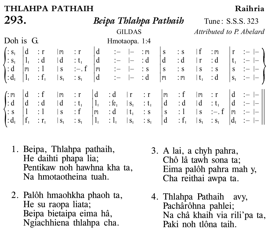 Hymn 293, “Beipa Thlahpa Pathaih”, Edition 11