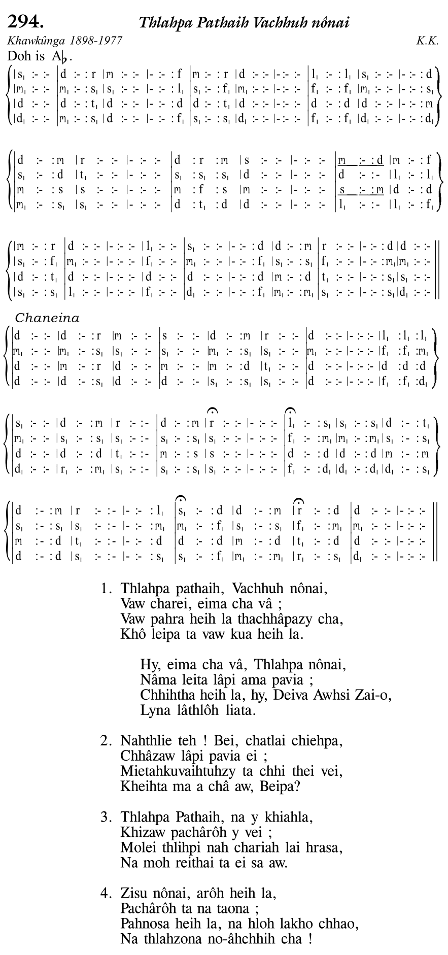 Hymn 294, “Thlahpa Pathaih Vachhuh nônai”, Edition 11